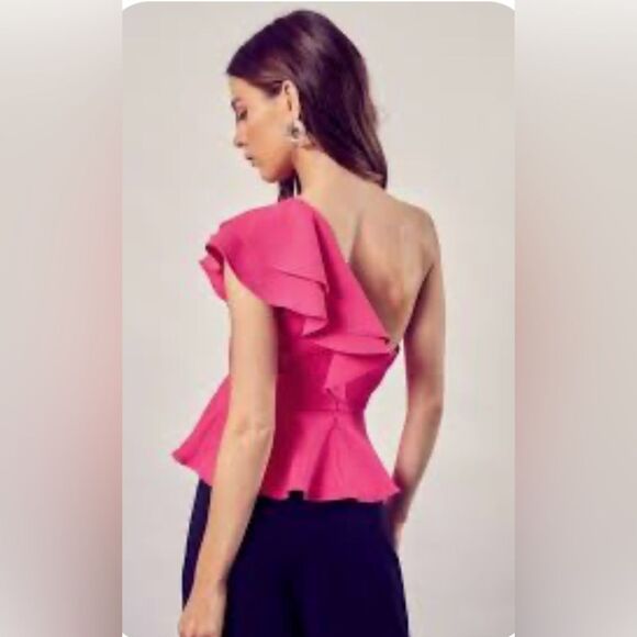 DO+BE NWT Ruffle Shoulder Pink Peplum Top Size S - Picture 2 of 8